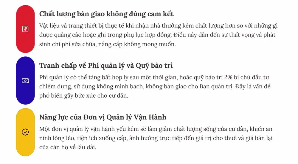 Các rủi ro về chất lượng bàn giao căn hộ