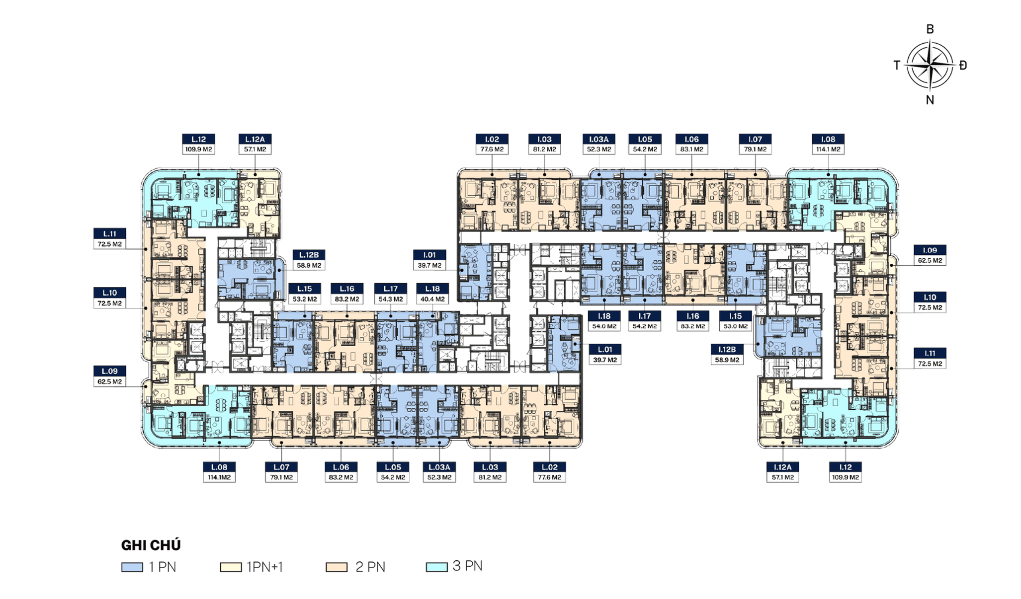 Layout mặt bằng tầng điển hình của dự án the Legend City Đà Nẵng