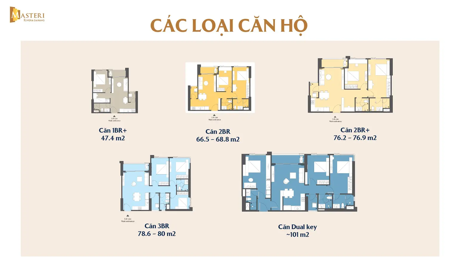 Thiết kế mặt bằng các loại căn hộ tại Masteri Rivera Đà Nẵng