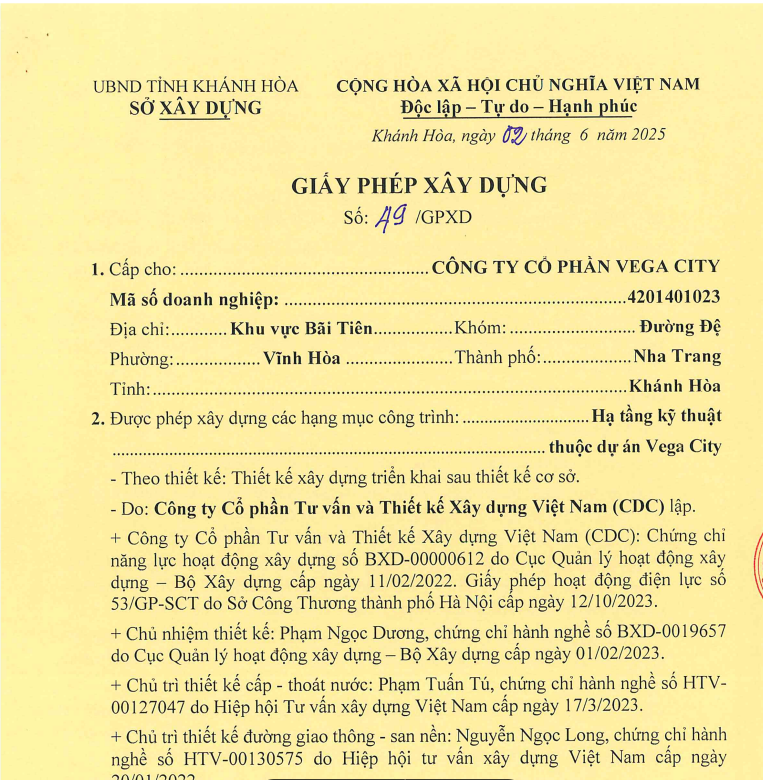 Pháp lý La Tiên Villa - Giấy phép xây dựng UBND tỉnh Khánh Hòa