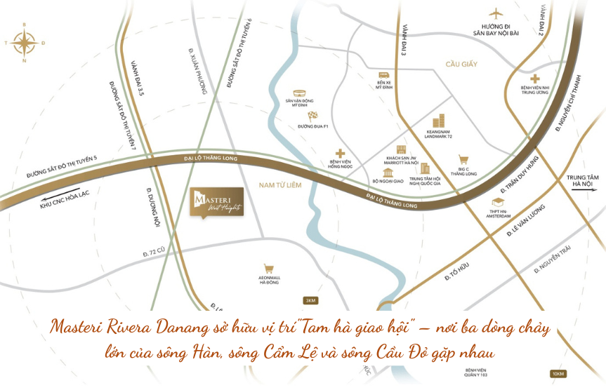 Masteri Rivera Danang sở hữu vị trí"Tam hà giao hội" – nơi ba dòng chảy lớn của sông Hàn, sông Cẩm Lệ và sông Cầu Đỏ gặp nhau