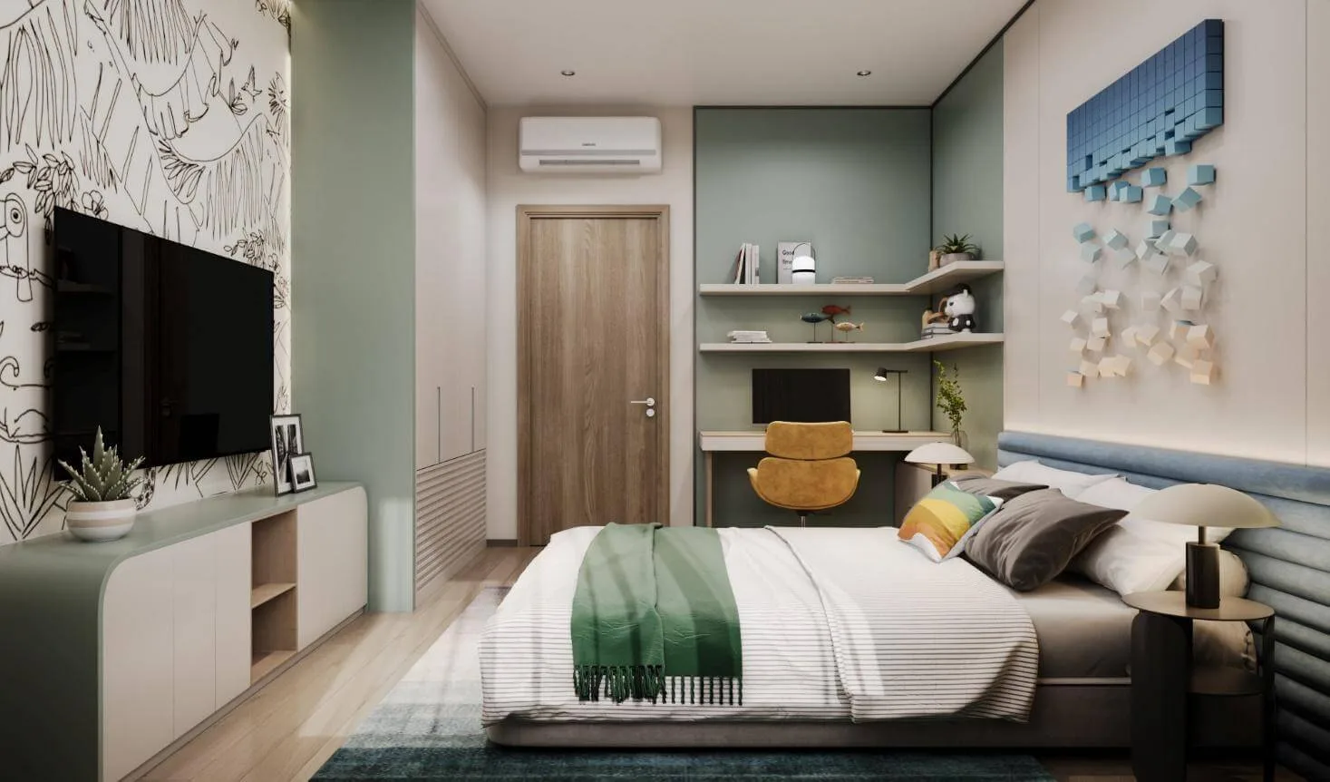 Nội thất không gian phòng ngủ căn hộ Masteri Rivera Danang