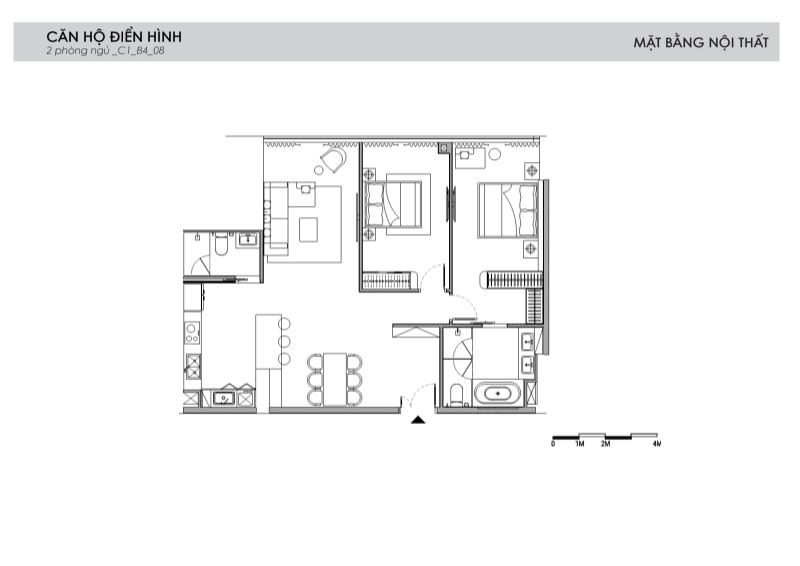 Mặt bằng nội thất căn hộ 2 PN