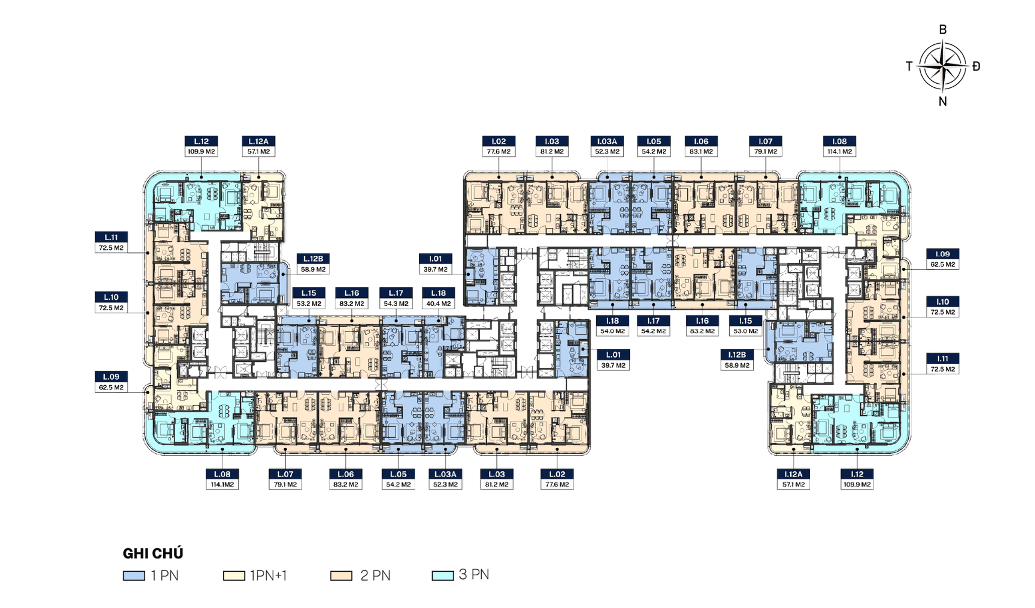 Layout mặt bằng tầng điển hình của dự án the Legend City Đà Nẵng