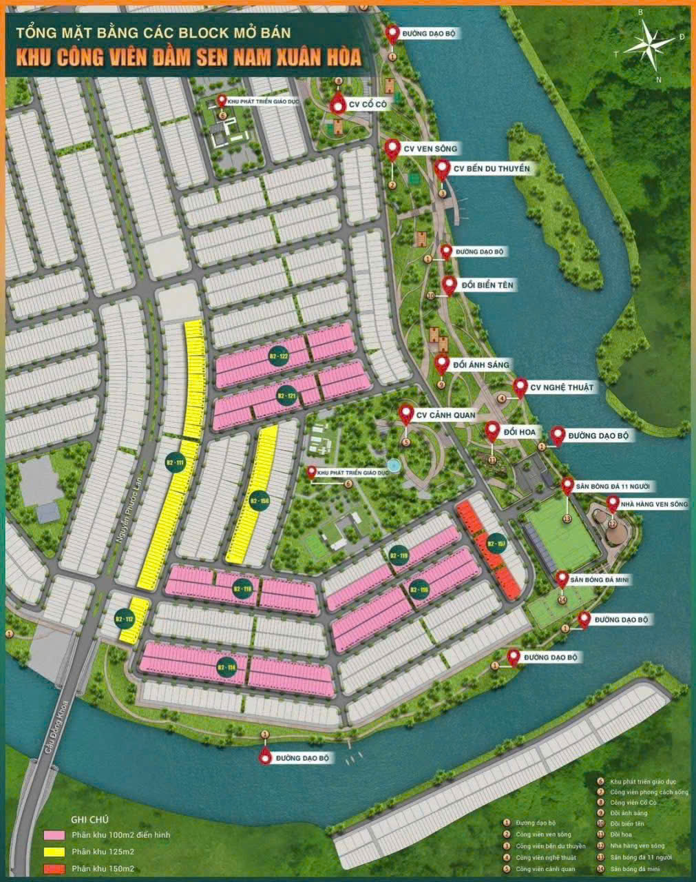 bản đồ tổng các mặt bằng mở bán khu công viên Đầm Sen nam Hòa Xuân Đà Nẵng