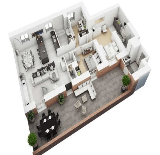 bản vẽ 3d căn 3 phòng ngủ The Legend City