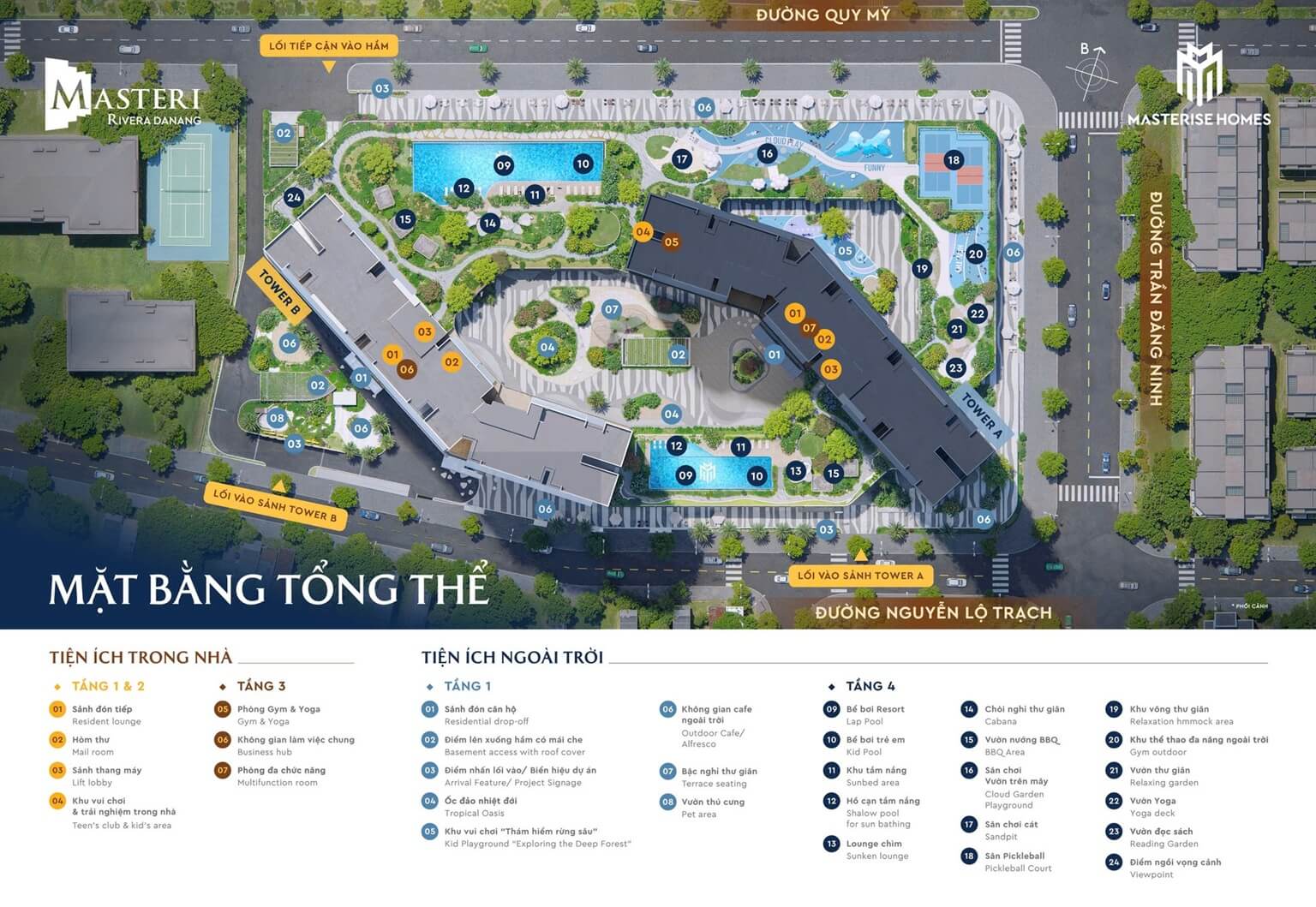 Mặt bằng tổng thể hệ thống 31 tiện ích của Masteri Rivera Danang